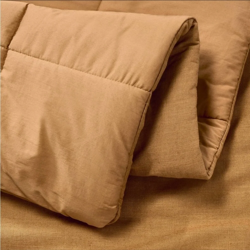 NWT Full/Queen Heavyweight Linen Blend Comforter & Sham Set Warm Brown Casaluna